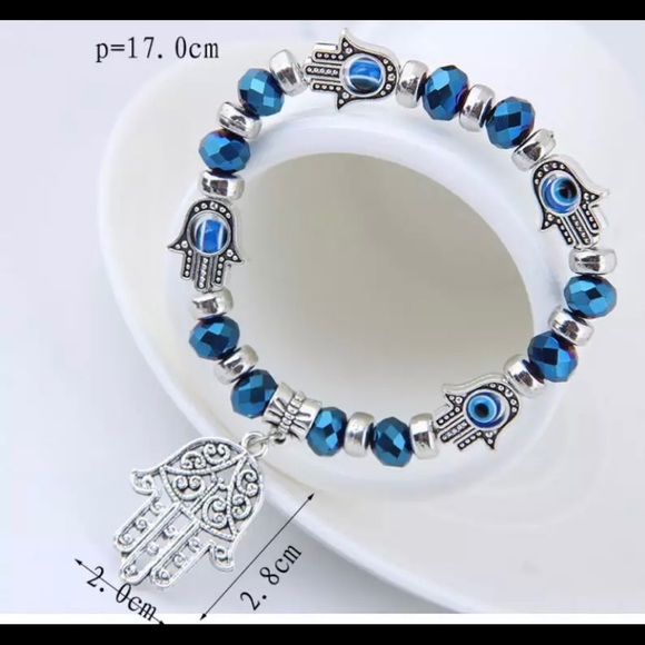 Hamsa Teal Blue Bracelet - Picture 2 of 2